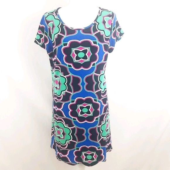 Crown & Ivy Blue/Green/Black Flower Dress - Picture 1 of 8